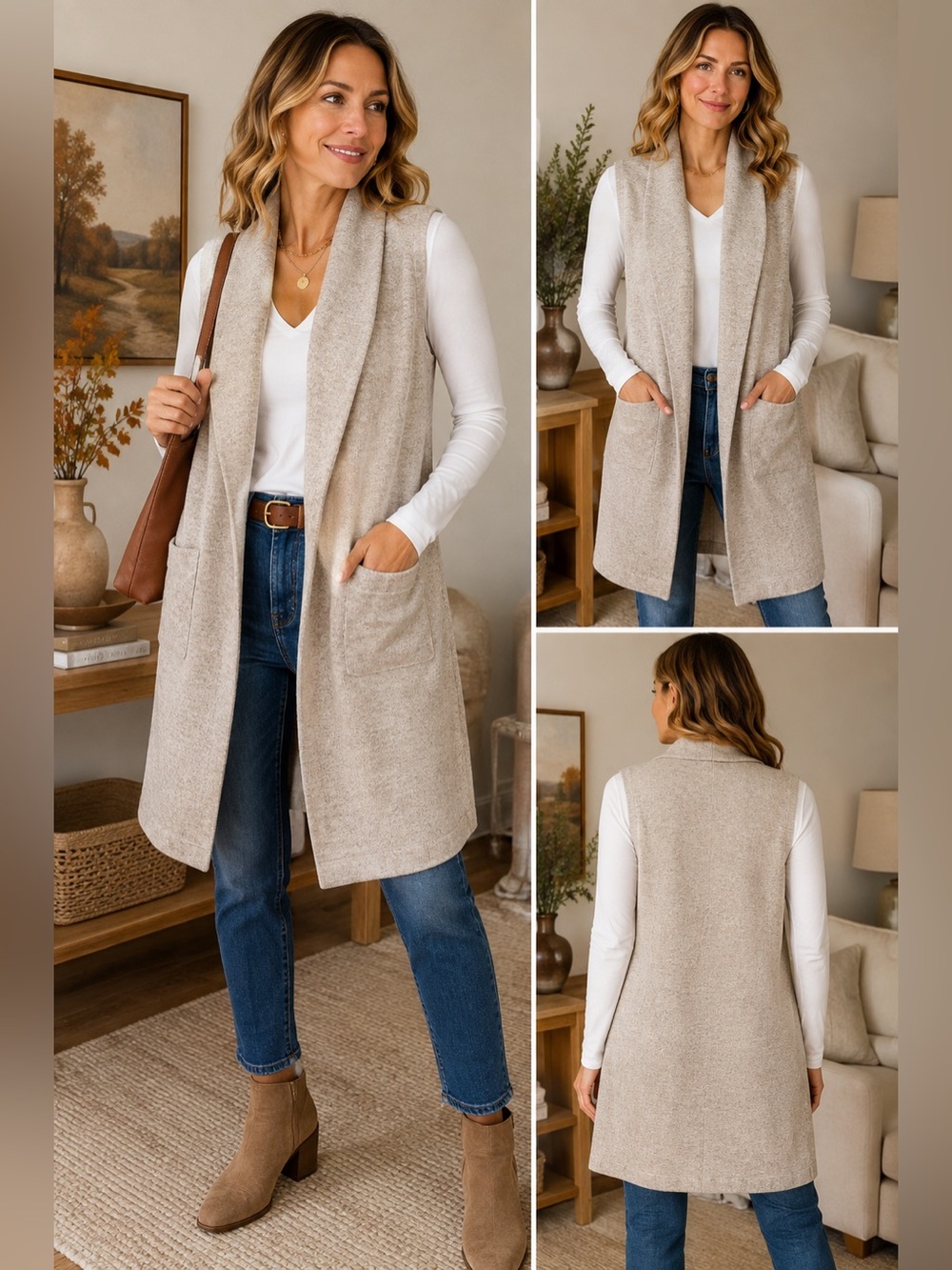 Joie Long Oatmeal Knit Vest Size L